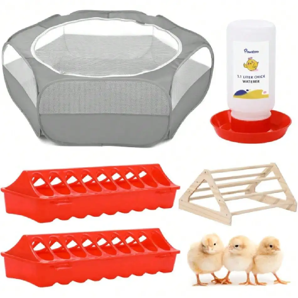 5-In-1 Chicken Brooder Box For Chick Starter Kit, Includes Pet Cage Tent, Chicks Perch, Chicks Feeder, 1.1L Chick Waterer, Chic