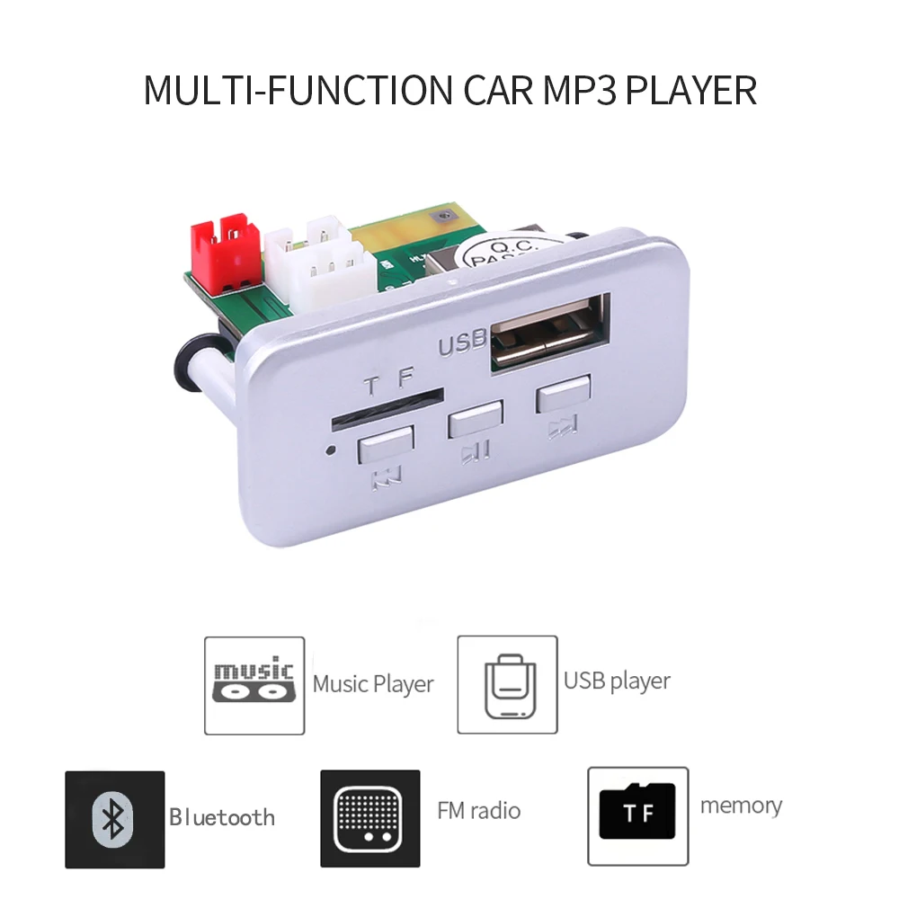 مشغل موسيقى لاسلكي للسيارة ، بلوتوث ، MP3 ، WMA ، القرد ، لوحة فك التشفير ، DC 12V ، جهاز تحويل تلقائي ، USB ، TF ، راديو FM ، صوت