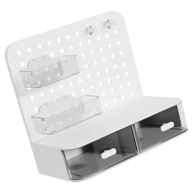 

Multifunctional Pegboard Storage Rack with 2 Drawer Space Saving Desk Organizers