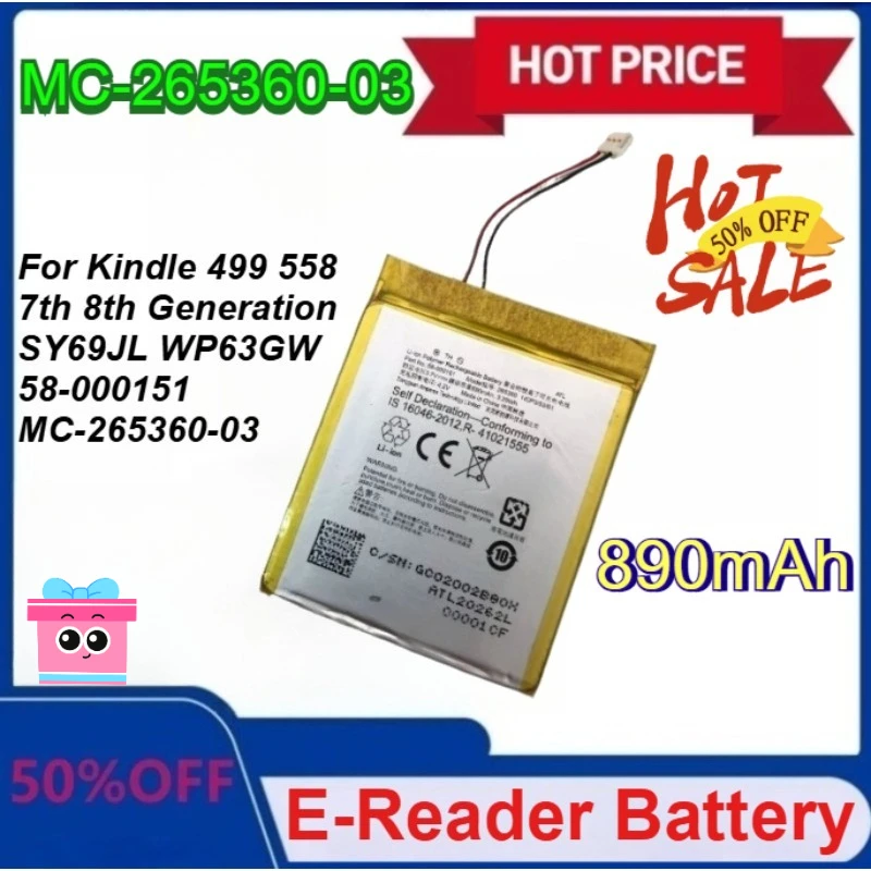 

New MC-265360-03 890mAh for Kindle 499 558 7th 8th Generation SY69JL WP63GW 58-000151 MC-265360-03 E-reader Battery