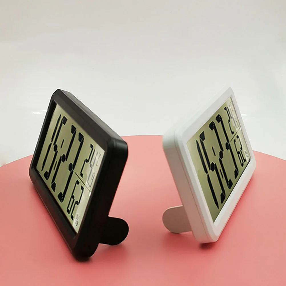 

LED Digital Alarm Clock Black Desktop Electronic Calendar 2in1 Large Numbers Clear View Safe Material Wear Resistance