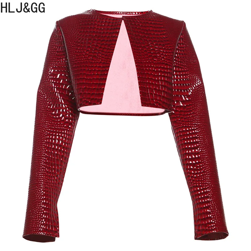 HLJ & GG Jaket Crop Kulit Y2K Fashion Dua Potong Set Atasan Lengan Panjang Wanita dan Celana Pendek Macan Tutul Pakaian Musim Panas Baru 2 Potong Pakaian Jalanan