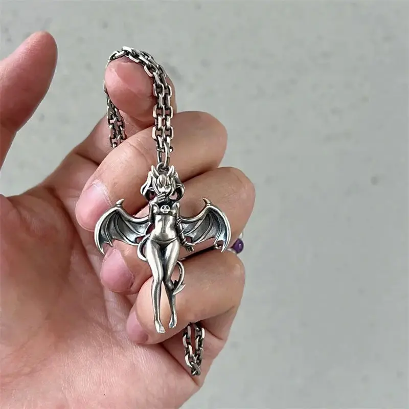 New Succubus Angel Necklace Unique Niche 2025 New Retro Wing-shaped Couple Pendant Sweater Chain Jewelry for Women Gothic Gift