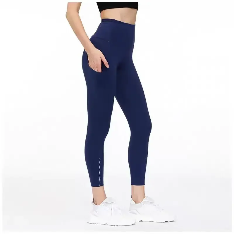 

Pure Color Yoga Leggings Workout High Waisted Women Light Fleece Yoga Pants Fast and Free 25" Elastic Soft Trousers With Pockets