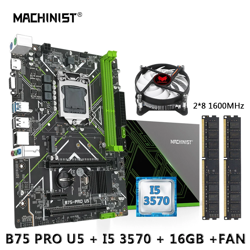 

MACHINIST B75 Motherboard Set Kit Core I5 3570 CPU LGA 1155 Processor + DDR3 2*8GB 1600MHz Memory combo CPU cooler VGA NGFF M.2