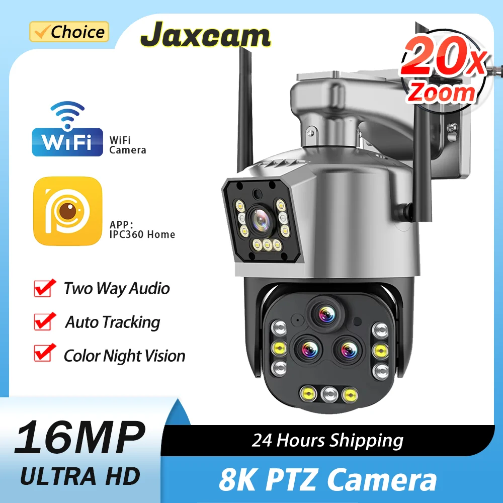 

20X Zoom Ultra 16MP 8K WIFI PTZ IP Camera Surveillance Security Four Lens Camera AI Auto Tracking Video CCTV Camera IPC360 Home