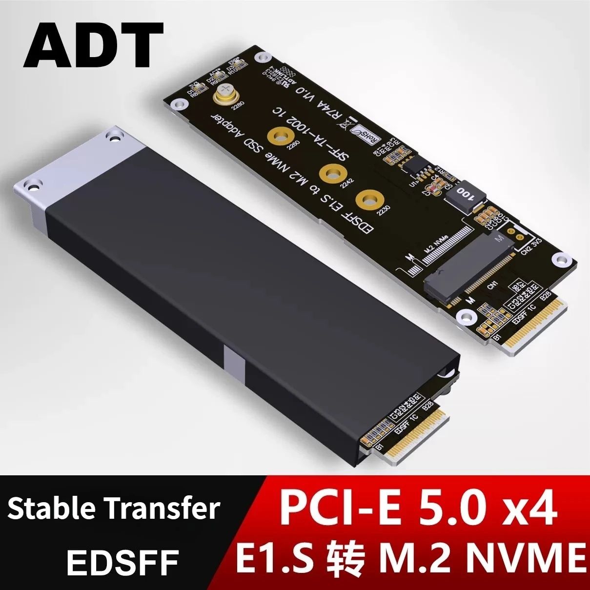 Pcie X4 5.0 Nvme Extension Riser Card M.2 SSD To EDSFF 4C+ E1.S Adapter For M.2 NGFF Key M 2230 Aluminum BOX Nvme Card 1U Server