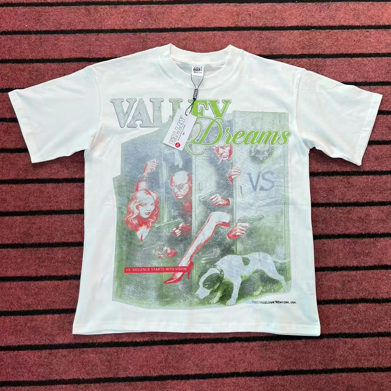 

American High Street Hip Hop Vale Short Sleeve Retro Men Women Trend Movie Poster Print Tops Tees New VALLEY T-shirts