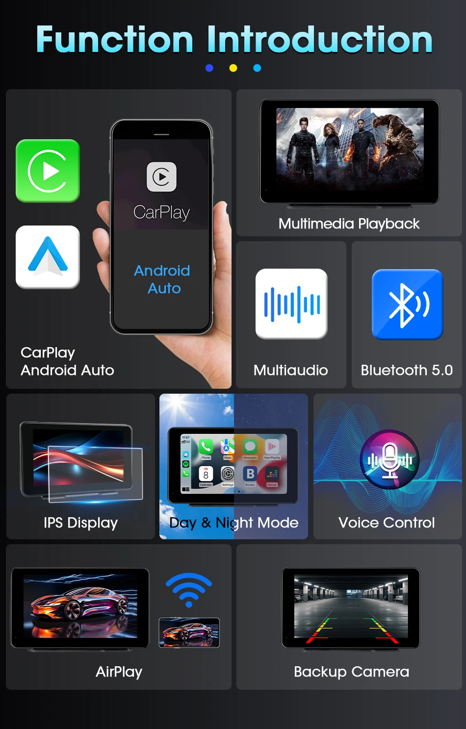 7 zoll Tragbare Auto Radio Drahtlose CarPlay Android Auto WIFI Multimedia Video Player Auto Intelligente System 5G WIFI BT FM AUX – Detail 2
