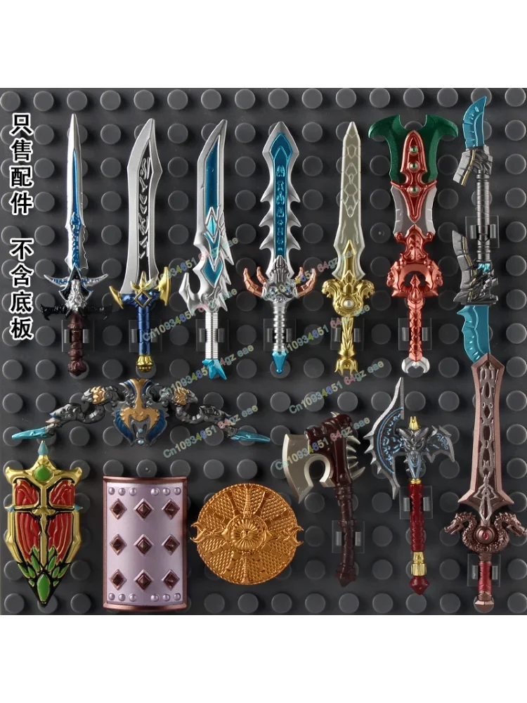 Nouveaux boucliers gardien hache épée guerriers blocs de construction militaire Warcraft jeu accessoires Figure jouets pour enfants cadeaux PJD84