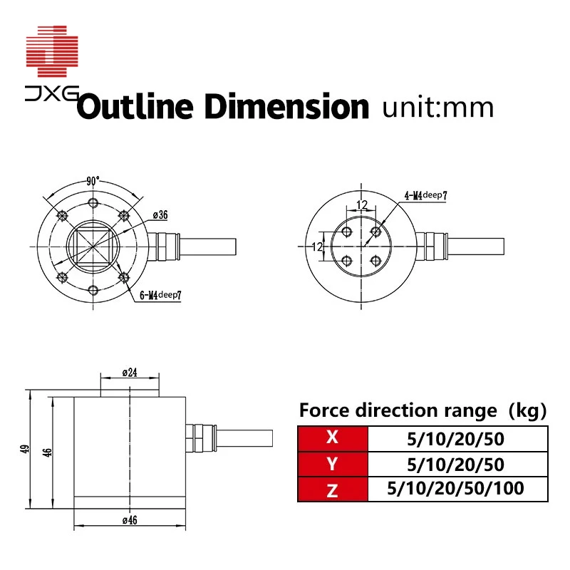 100kg 3/6-Axis Multi-Dimensional Force Sensor | High Precision Load Cell for Robotic Arms & Precision Machining (High Temperatur