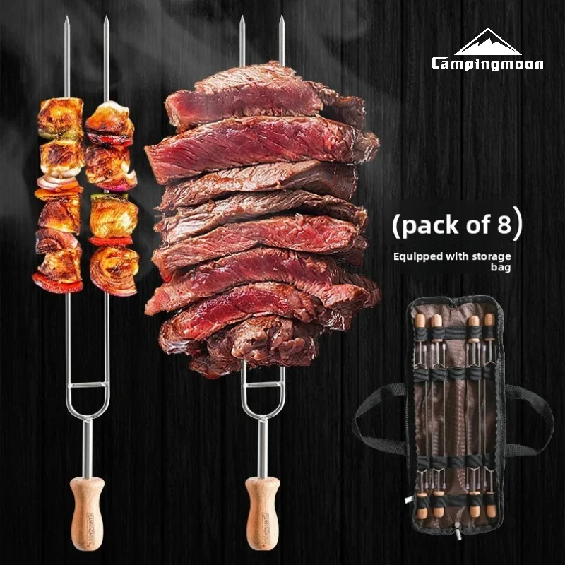 campingmoon-ago-per-barbecue-in-acciaio-inossidabile-per-picnic-da-campeggio-all'aperto-forchetta-per-barbecue-set-da-8-pezzi-manico-in-faggio-lungo-35-cm