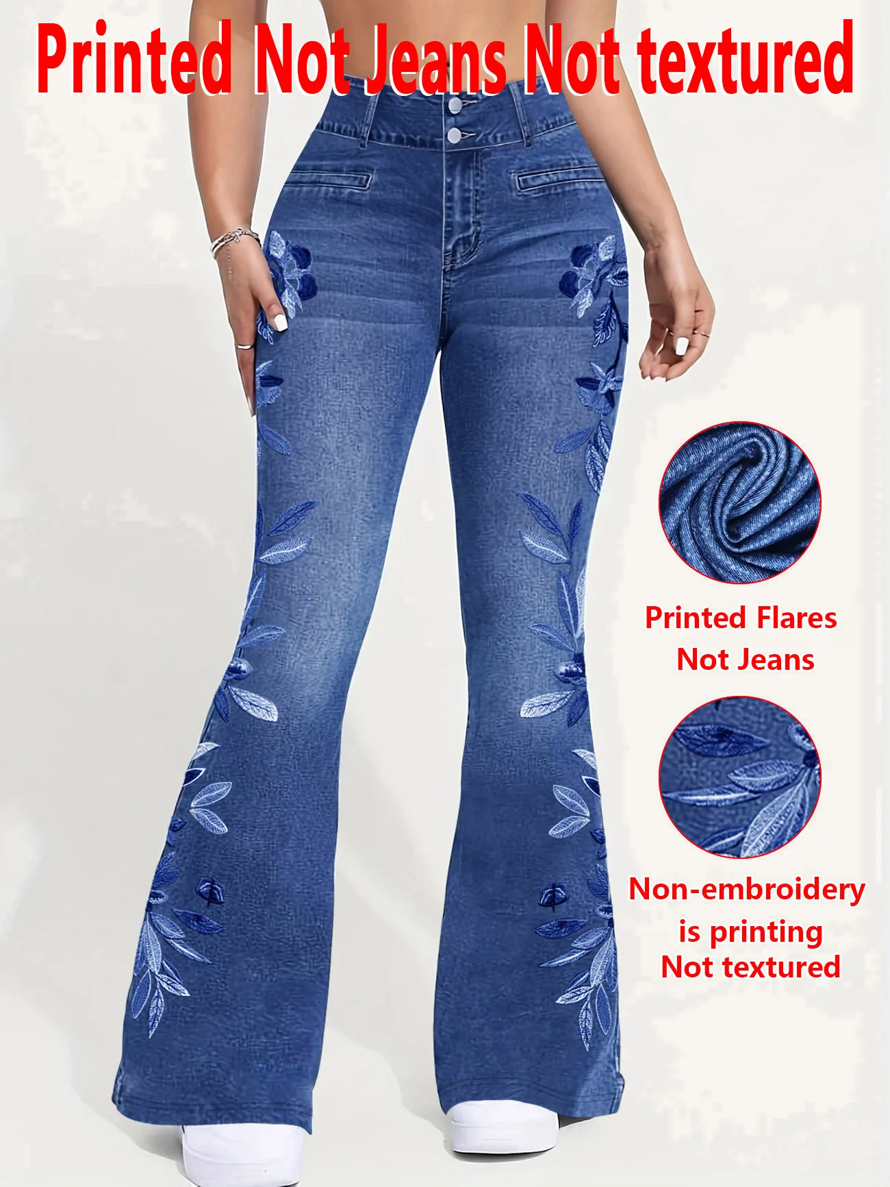 1208 [Pantalones Estampados - No son de Tela Imitación Vaquera] Efecto Impreso 2D, Pantalones Acampanados Estampados - No son de Tela Imitación Vaquera