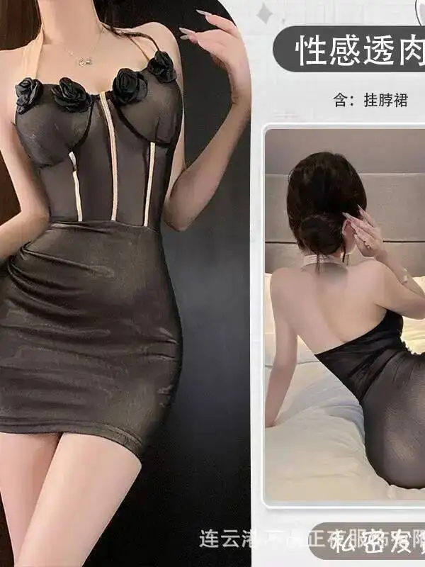 เซ็กซี่ Nighttime แผ่นหน้าอก Halter คอ SHEER PURE Desire สไตล์ชุดเข้ารูปชุดเครื่องแบบชุดมินิหวาน SKP8