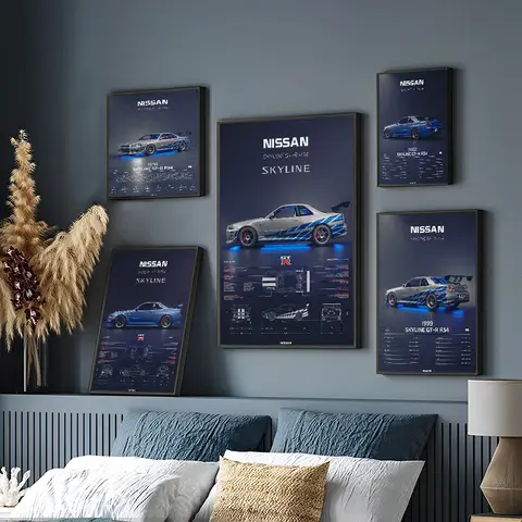 Luxury Super Sport Car R34 GTR 240sx Classic Vintage Posters Decoracion Painting Wall Art White Kraft Paper Kawaii Room Decor