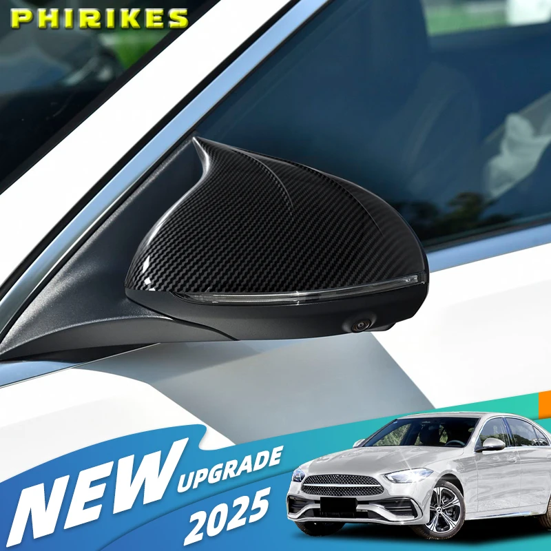 

Black Carbon Look Rear View Mirror Case Cover Accessories For Mercedes Benz C Class W206 2022 2023 2024 2025