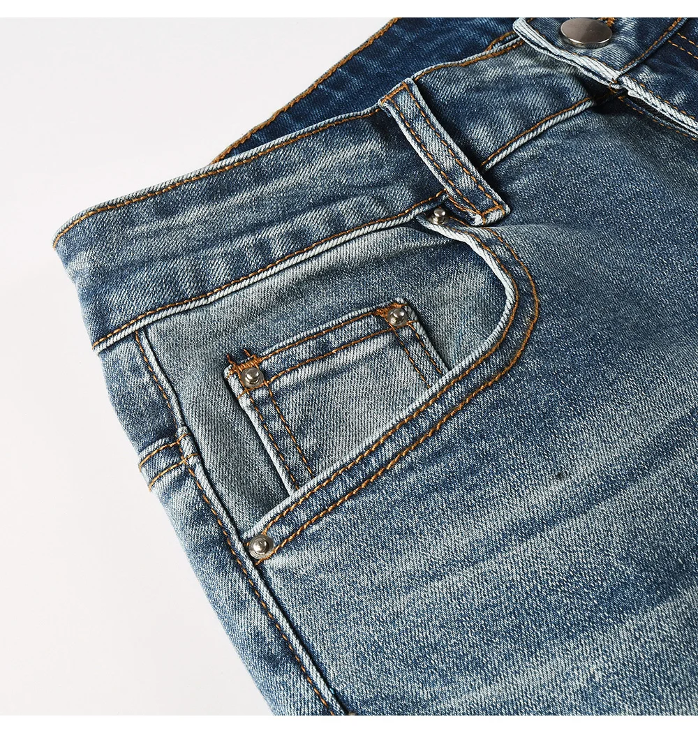 Herren Slim Boot Cut Jeans Hochwertige Einfarbige Blaue Baumwoll-Denim-Hose Lässige Klassische Skinny Flared Hose – Detail 7