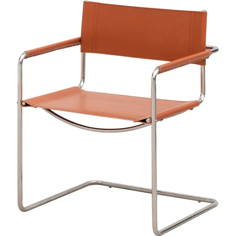 Armrest stainless steel tube saddle leather casual negotiation chair