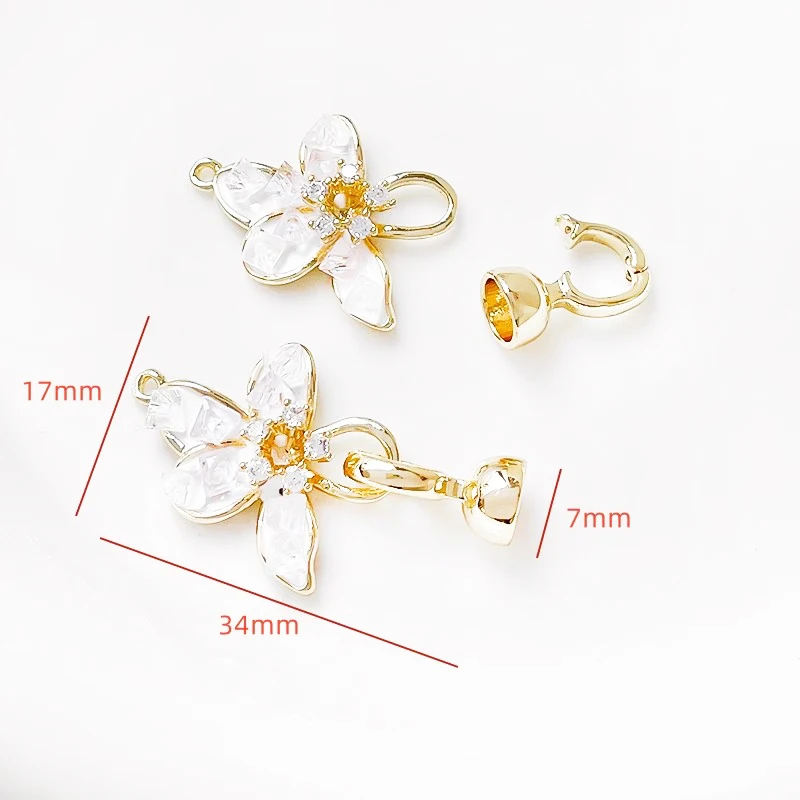 2 Pieces Brass Plated Genuine Gold Inlaid with Zircon Flower Connecting Buckle DIY Produces Materials for Jewelry Accessories