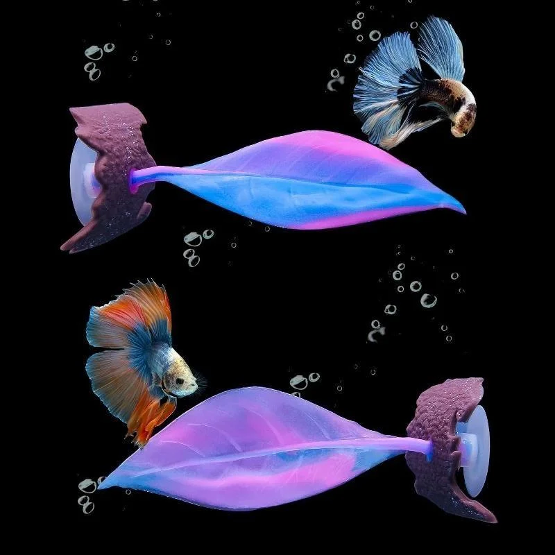 【G】1Pcs Soft Silicone Betta Leaf Hammock Aquarium Fish Rest Bed Breeding Pad Suction Cup Tank Decoration