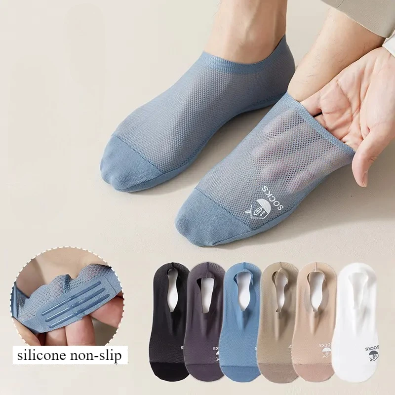 

Mens Sock Slippers Hollow Out Thin Breathable Summer Invisible No Show Socks Men Male Silicone Non-slip Low Cut Ankle Boat Socks