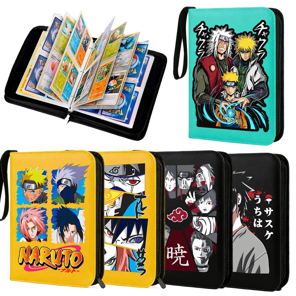 400 Stück NARUTO Großes Sammelalbum mit Reißverschluss, Spielkartenhüllen, Schutzhüllen für Karten, 4-Fach-Album, Sasuke-Sammlung