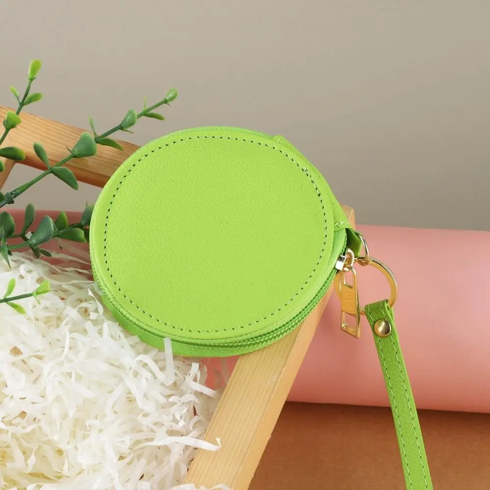 PU Leather PU Leather Coin Purse Bag Pendant Keychain Korean Style Round Wallet Earphone Bag Zipper Small Storage Bag