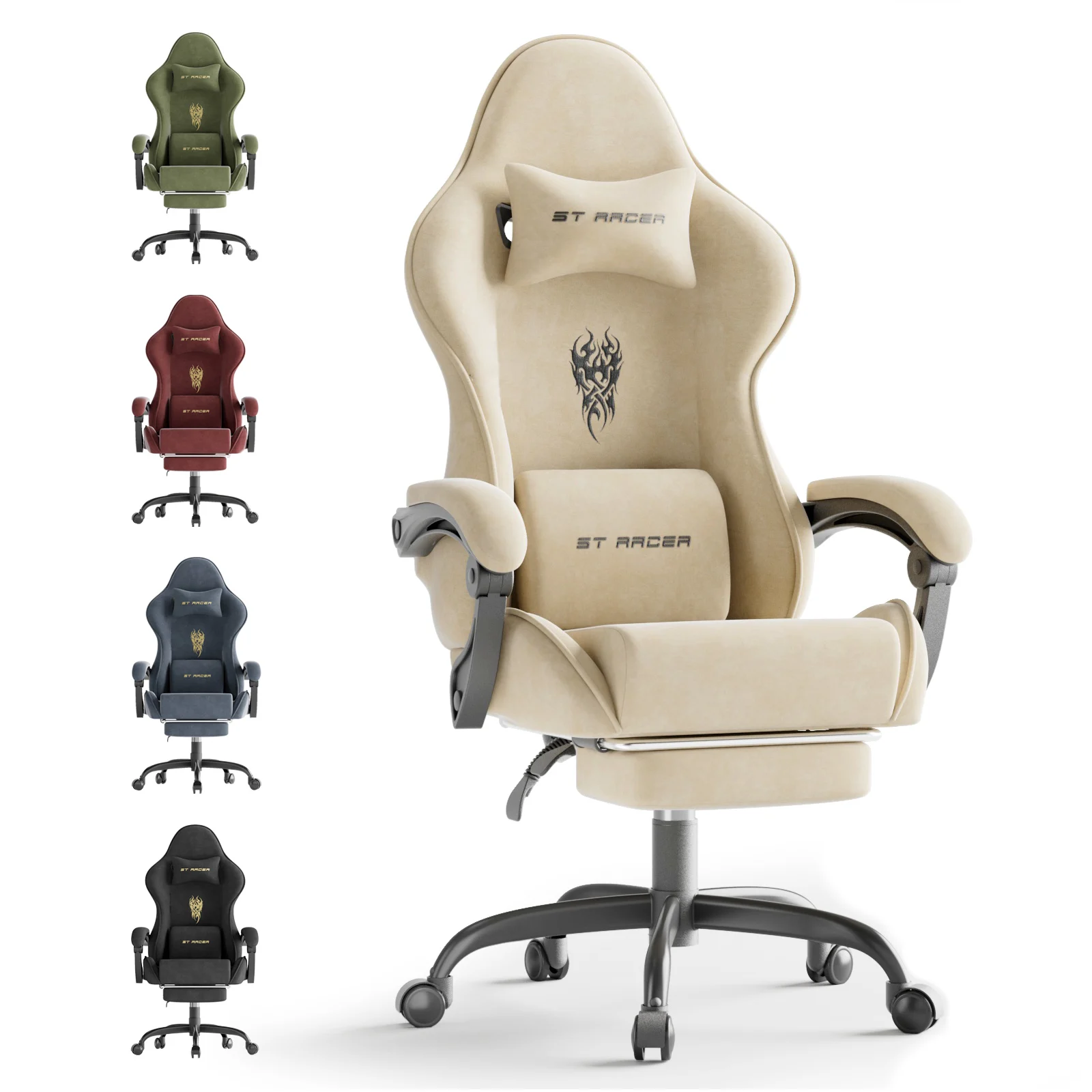 Chaise de jeu, chaise de bureau respirante et ergonomique, chaise d'ordinateur avec appui-tête et coussin lombaire réglables, repose-pieds