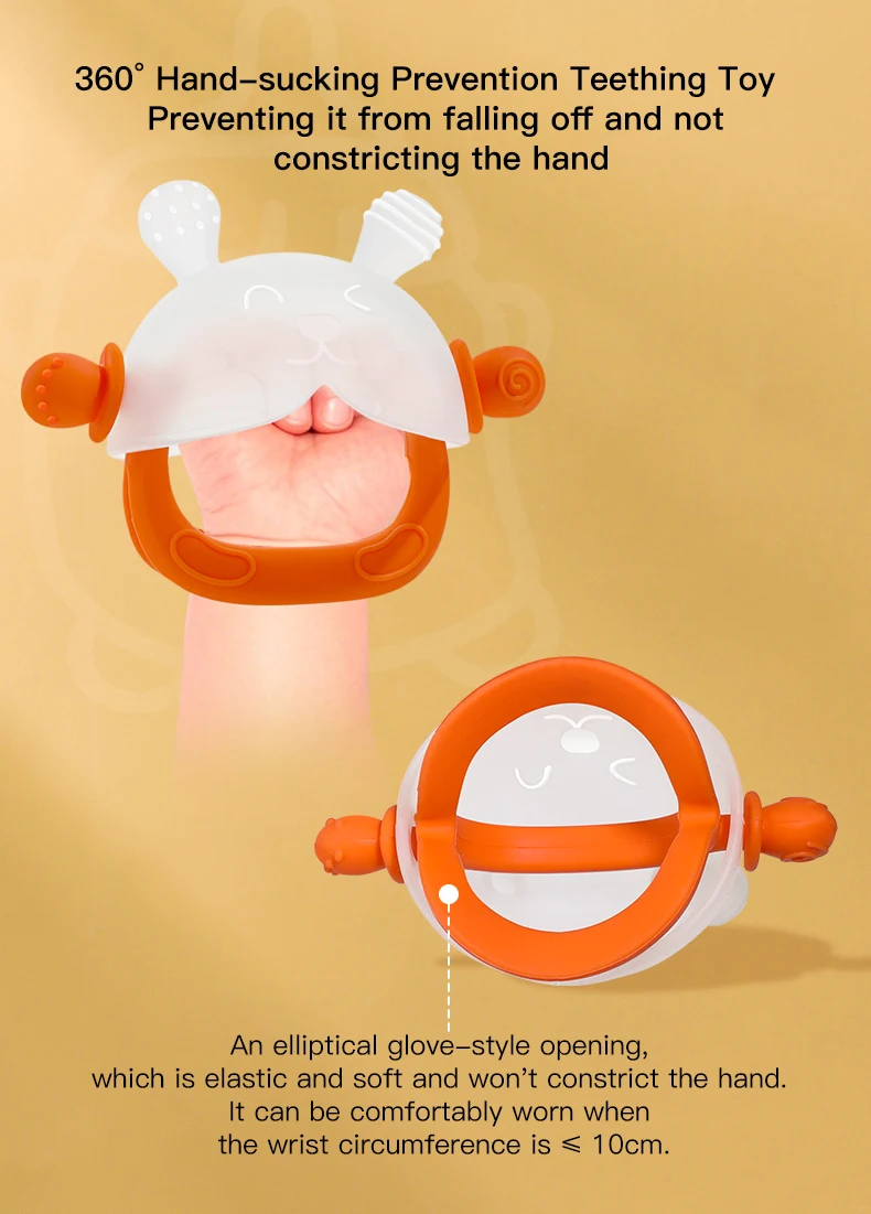 360 ° Handsaugschutz-Beißring – süßes Hasen-Design mit Vollhandgriff, hohlen und festen Beißoberflächen, Babyspielzeug – Detail 4