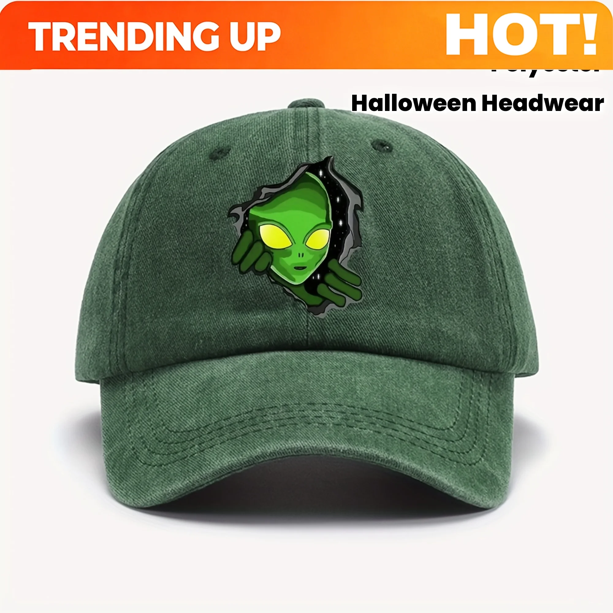 Customization 1pc Of ATHACER Baseball Cap Featuring An Alien Theme - A Vintage Washed Black Sun Hat Adorned With A Green Alien D