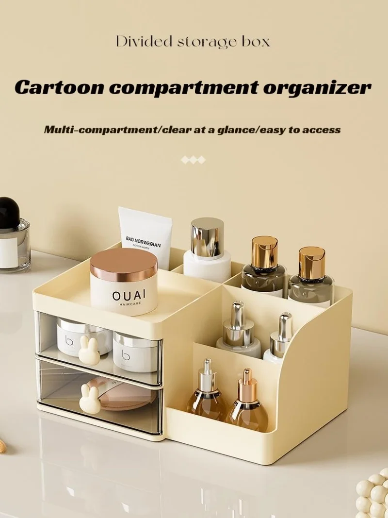 Cartoon desktop organizer multi-compartment storage box cosmetics desk plastic storage gods stationery organizing box