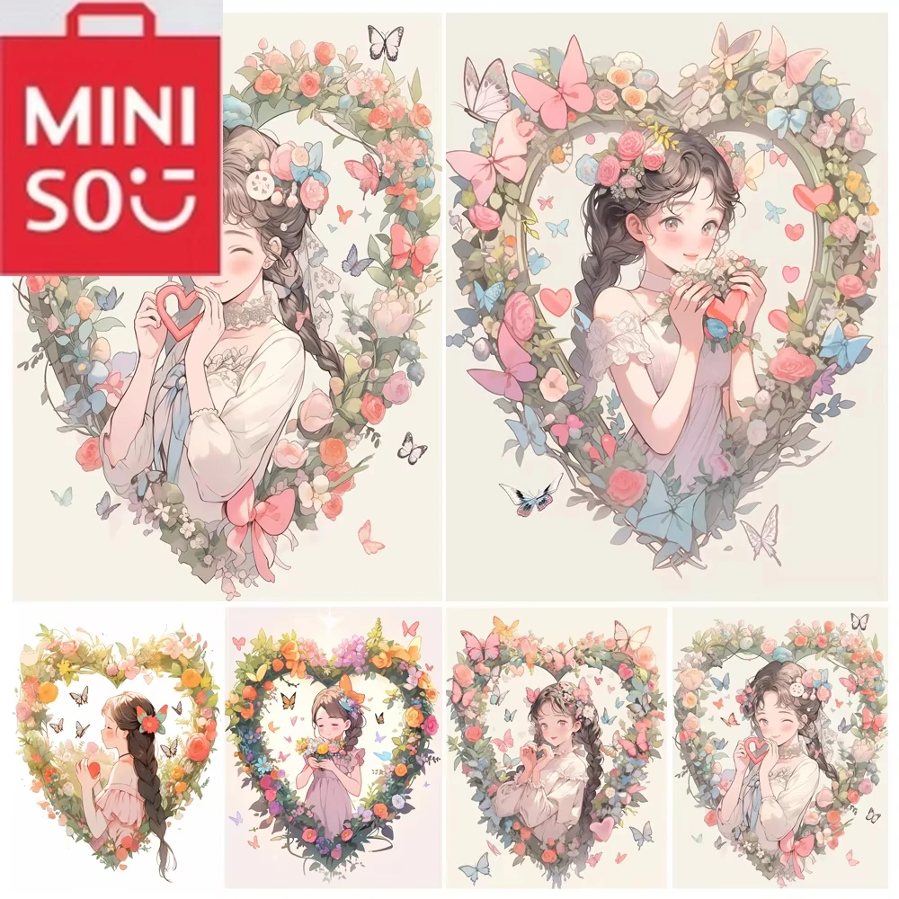 

MINISO картина маслом по номерам красивая девушка с гирляндой украшение дома живопись стены спальня декор комнаты подарок рамки