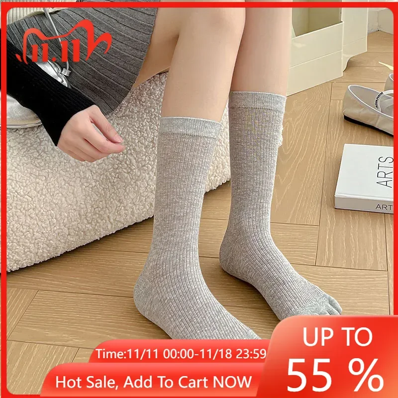 Summer Thin Breathable Mesh Women's Socks Toe Socks Japanese Solid Color Calf Socks Split Toe Middle Tube Socks Five Finger Sock