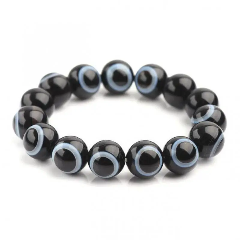 Tibetan Buddhism Dzi Beads Bracelet Fengshui Agate Healing Bangle Men Women Black Jades Stone One Eye Dzi Bead Amulet Bracelets