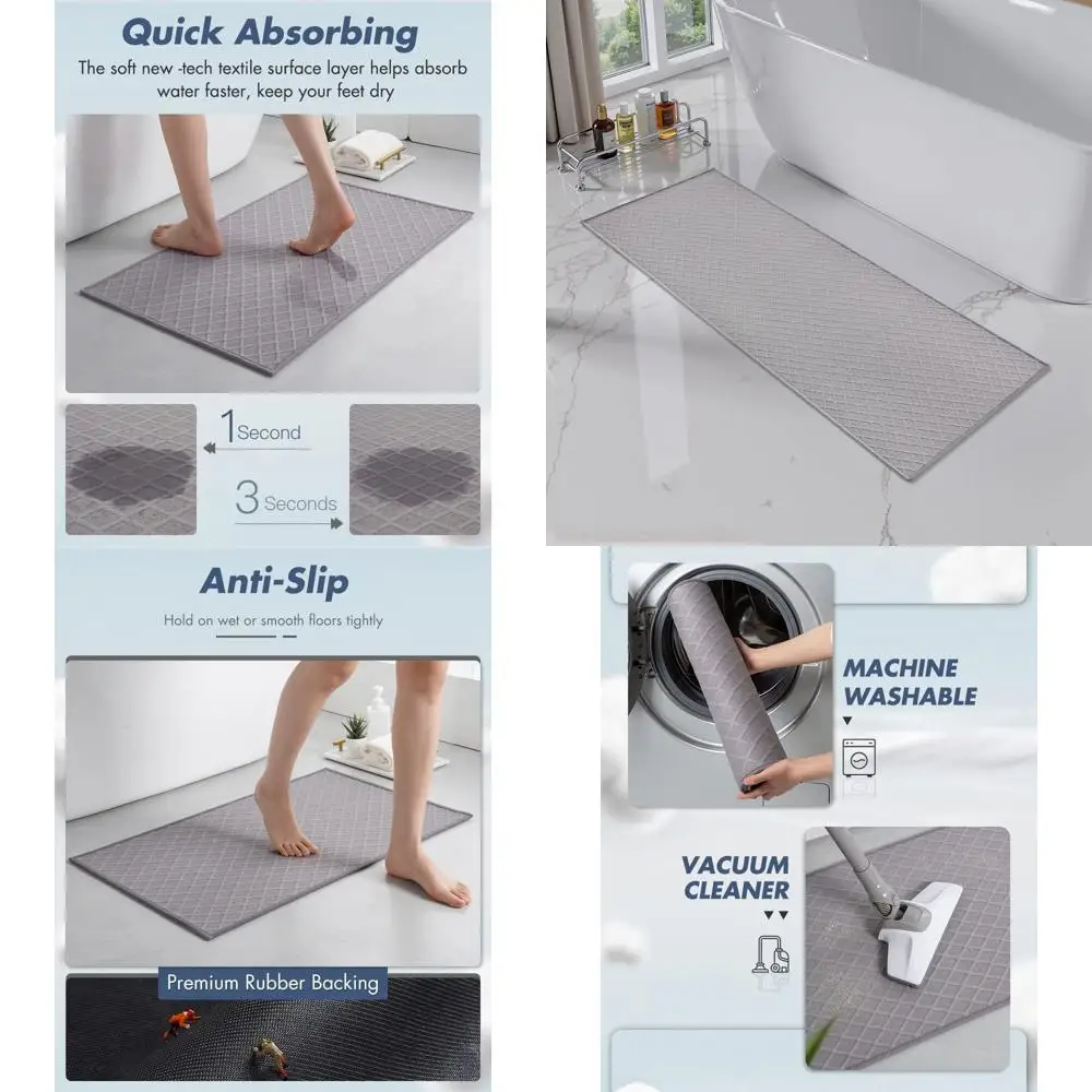 

Нескользящий коврик для ванной с резиновой основой, ультратонкий, 60x180 см, серый, впитывающий, для ванной комнаты, душа, раковины