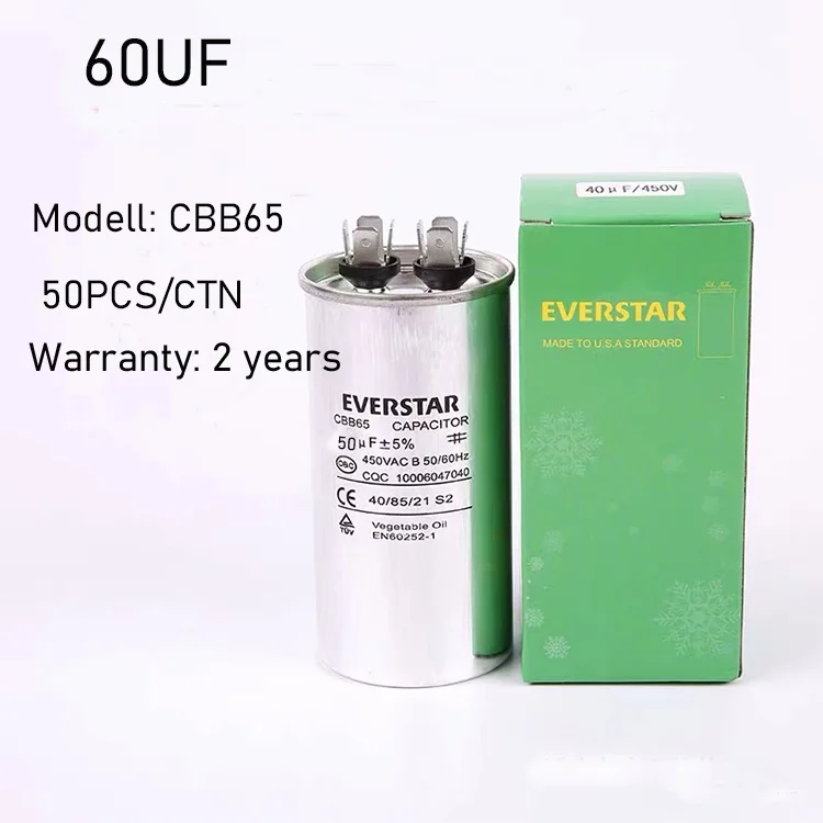 High quality 60UF ac motor run capacitor price or super  unit for air conditioning or compressor, in series