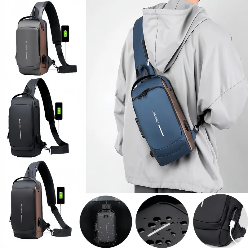 

Waterproof Chest Bag Men Multifunction Anti-Theft Usb Charging Men Crossbody Casual Bag Patent Oxford Travel Sport Bag Pack Male