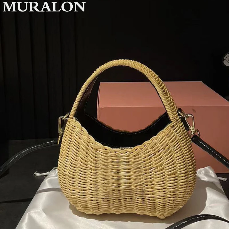 Letter Embroidery Straw Bag 2024 New Holiday Beach Woven Underarm Bag Fashion All-match Casual Shoulder Crossbody Bag Handbag