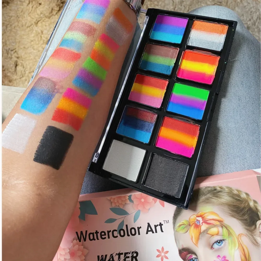 Palette de peinture pour le visage et le corps avec kit de pinceaux, base de requête, art de tatouage flash pour enfants, robe de maquillage de fête d'Halloween, beauté