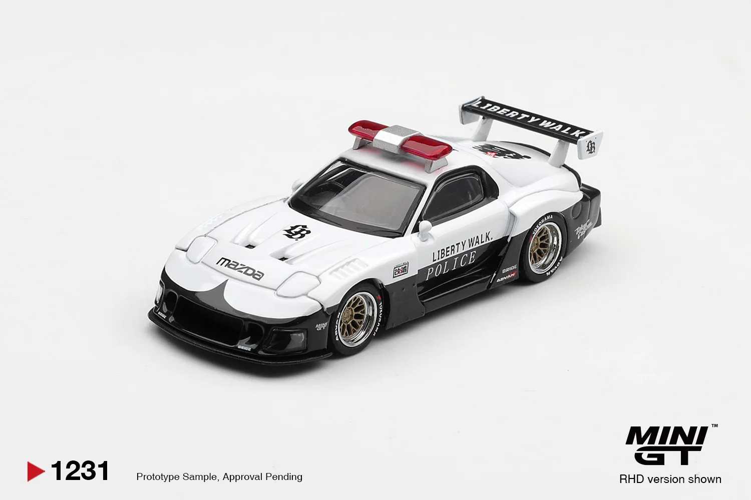 MINIGT 1/64 MAZDA RX-7 LB-Super Silhouette Police MGT01231-CH Auto Legierung Spielzeug Druckguss Metallmodell Kinderspielzeug Jungen