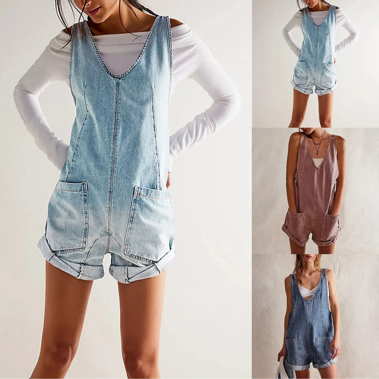 

Jeans Jumpsuit Women's Summer Casual Overalls Loose Wide Leg Jumpsuits Boho Floral Printed Baggy Fancy Pants Outfits Women