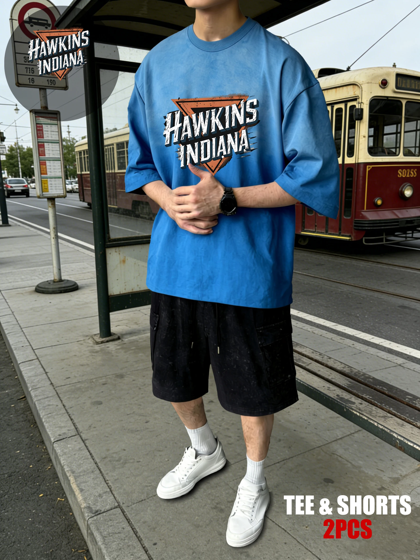 

Мужская футболка Hawkins Indiana Design с эффектом тай-дай, летняя модная хлопковая одежда с коротким рукавом и круглым вырезом, унисекс, ретро-стиль, с карманом, уличный стиль