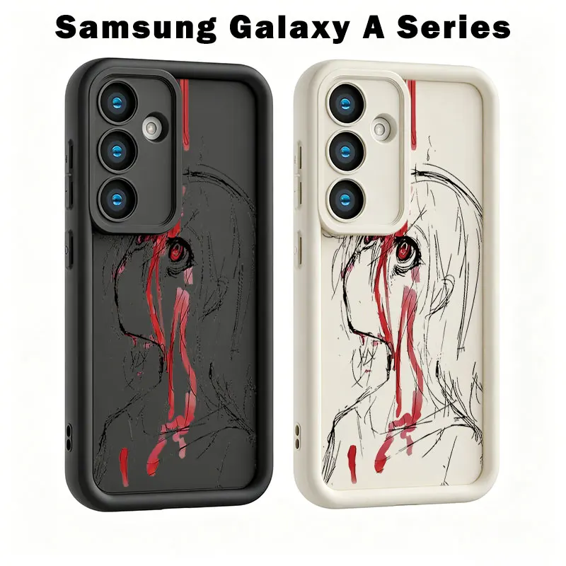 Sketch Anime Girl Blood Case For Samsung A73 A57 A56 A55 A54 A53 A52 A36 A35 A34 A33 A32 A26 A25 A24 A17 A16 A15 A14 A07