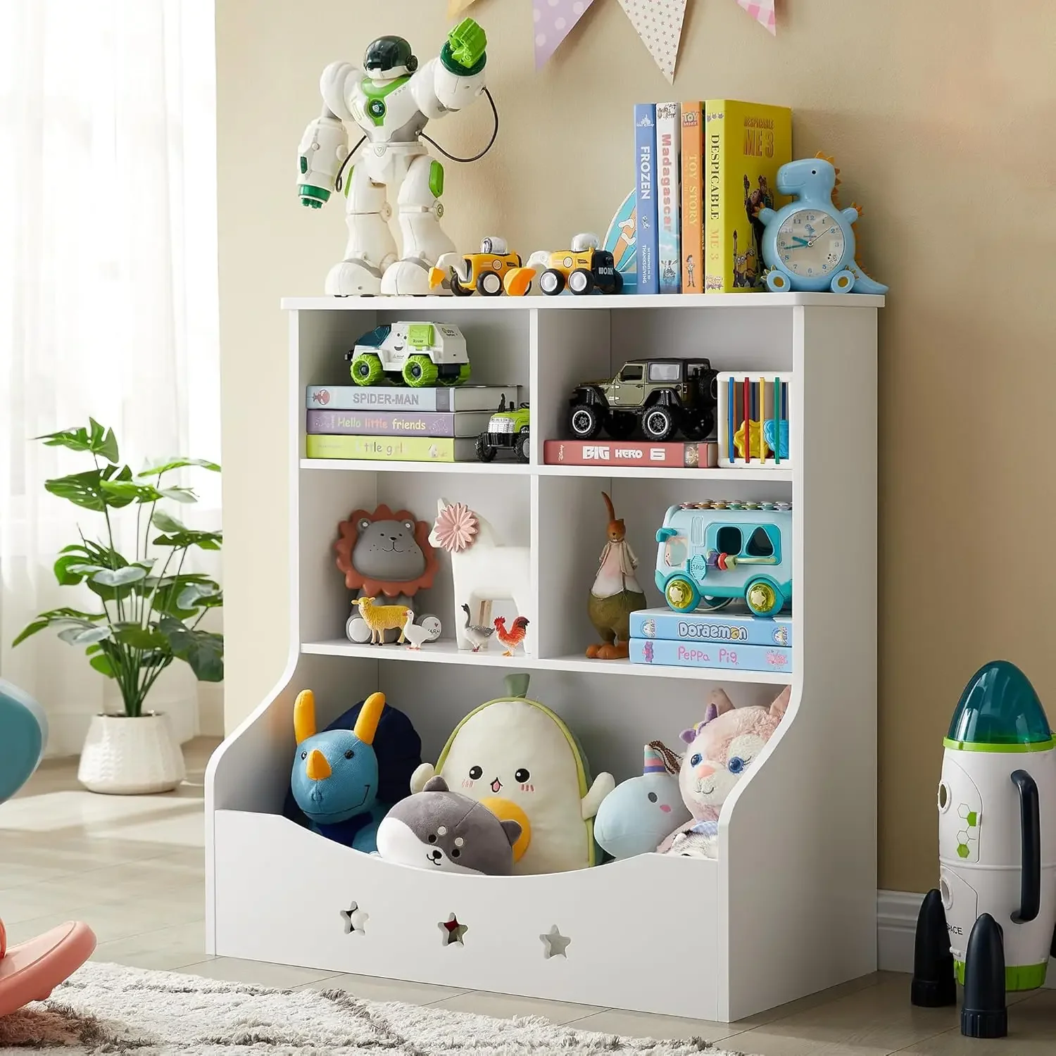 Kids Toy Storage Organizer, Children Multi-Functional Bookcase and Bookshelf, Toddler 5 Toy Storage Cabinet, Toy Shelf for