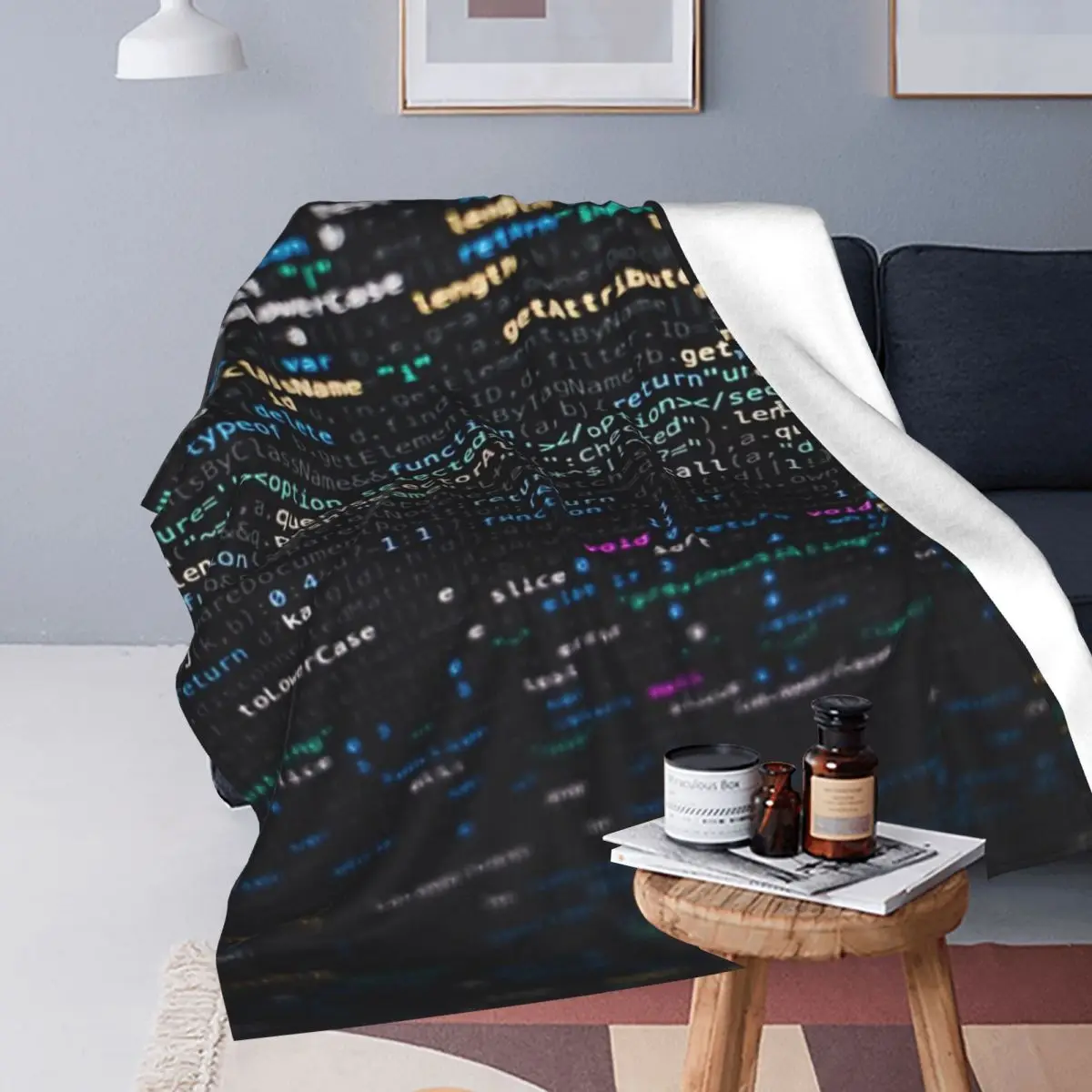 Software Developer Programming Code On Black Background Blankets Soft Flannel Throw Blanket Plush for Bed Living room Home Couch