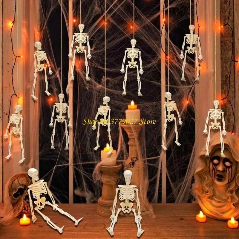 C4DF 10pcs Halloween Skeleton Decoration Full Body Plastic Skull Hanging Ornaments