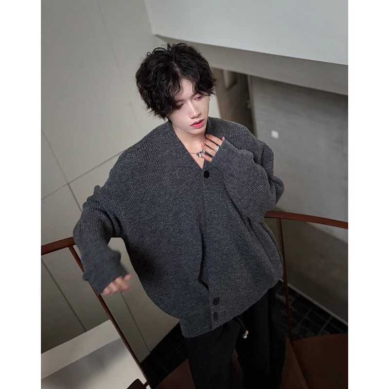 

Мужской вязаный кардиган с V-образным вырезом, осенне-зимний, свободный крой, повседневная верхняя одежда, модный бренд