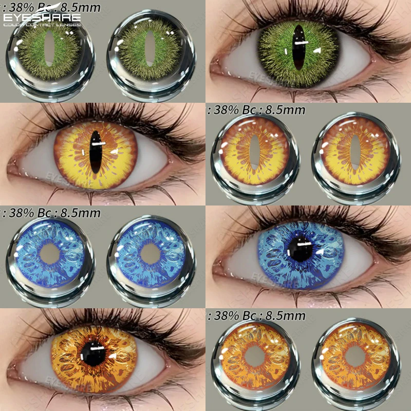 EYESHARE 1 Paar Cosplay-Kontaktlinsen, mehrfarbige Kontaktlinsen, Anime, blaue Linsen, Halloween, gelbe Linsen, farbige Augenlinse