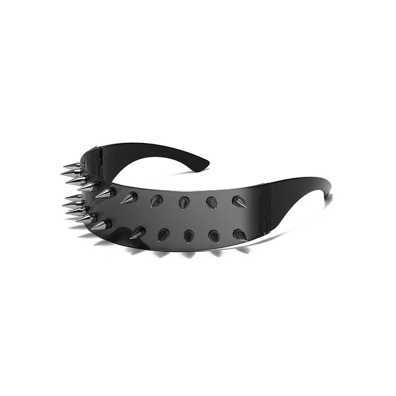 Steampunk Y2K Sonnenbrille mit großem Rahmen und Nieten für Damen und Herren, Vintage Punk Luxusmarke Designer Sonnenbrille Trend Einteilige Gläser