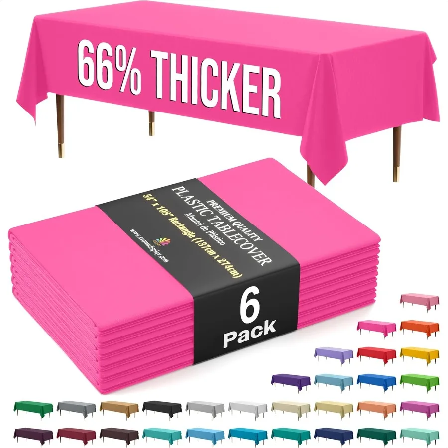 

66 Thicker Premium Plastic Table Cloth Rec Table Cover 0.5 Mil 6 Pack Cerise Table Cloth 54 Inch x 108 Inch Tablecloth Won't T